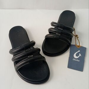 Olukai Tiare Slide Sandals Premium Leather All Day Comfort Black Women's Size 7